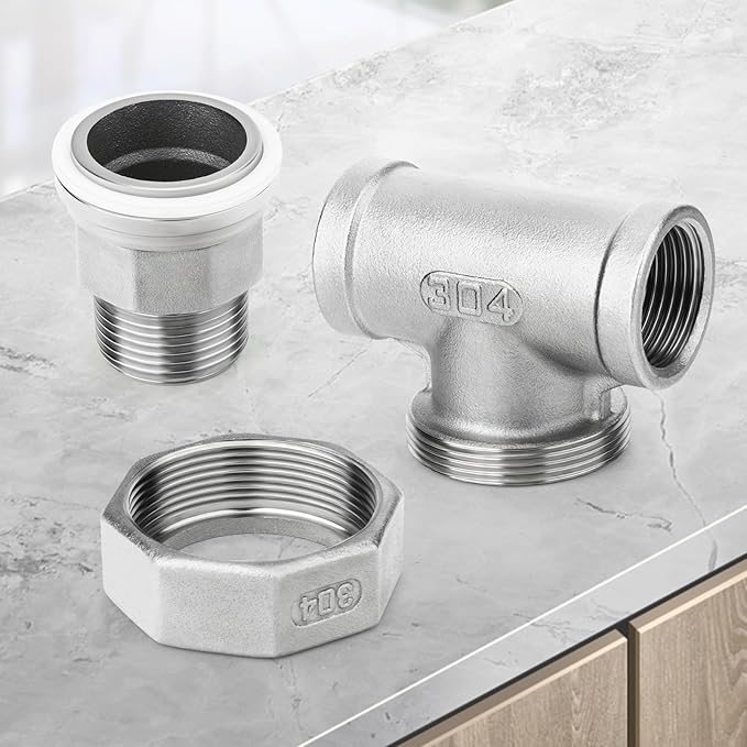 TAISHER 2PCS 304 Stainless Steel 3 Way Tee Union，3/4" NPT Female x 3/4" NPT Male x 3/4" NPT Female Cast Pipe Fitting
