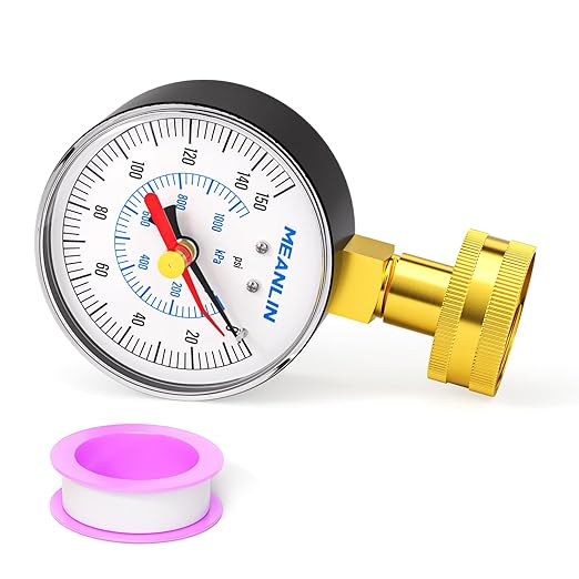 MEANLIN MEASURE 0~150Psi 3/4" Female Water Pressure Test Gauge, 2.5" FACE DIAL with Red Indicator Hands, Hydraulic Tester Suitable for Gardens, Water Pipes