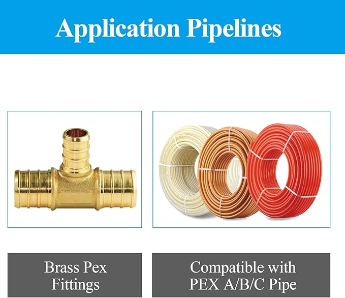 WiseWater 28 Pcs 3/4 x 3/4 x 1/2 Inch Reducing Tee PEX Fittings, Brass Barb Crimp PEX Pipe Fitting for PEX Pipe Plumbing Projects (Pack of 28)