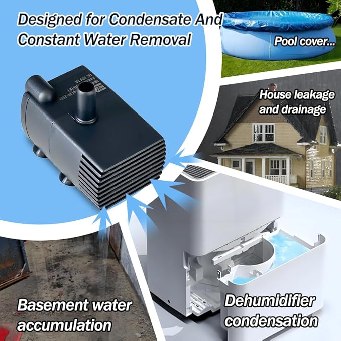 Automatic Small Sump Pump with Water Sensor, 5 FT Lift 55 GPH 115V/230V Mini Condensate Pump with Float Switch, Water Removal for Dehumidifier, Air Conditioner, Ice Maker, Basement, Auto On Off