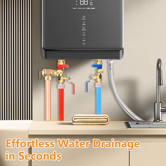 (Set of 1 Kit) HeSun 3/4" FIP X 3/4" PEX-A Expansion IPS Isolator Tankless Water Heater Service Valve Kit, with Pressure Relief Valve (TOOL054)