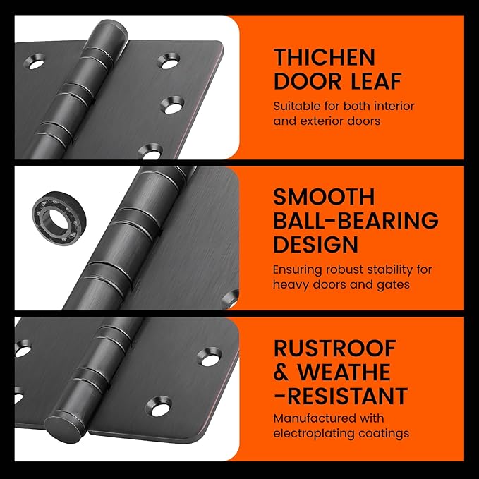 3Pack Haidms Oil Rubbed Bronze Door Hinges Heavy Duty Door Hinges Oil Rubbed Bronze Ball Bearing Stainless Steel Hinges with 1/4" Radius Corner