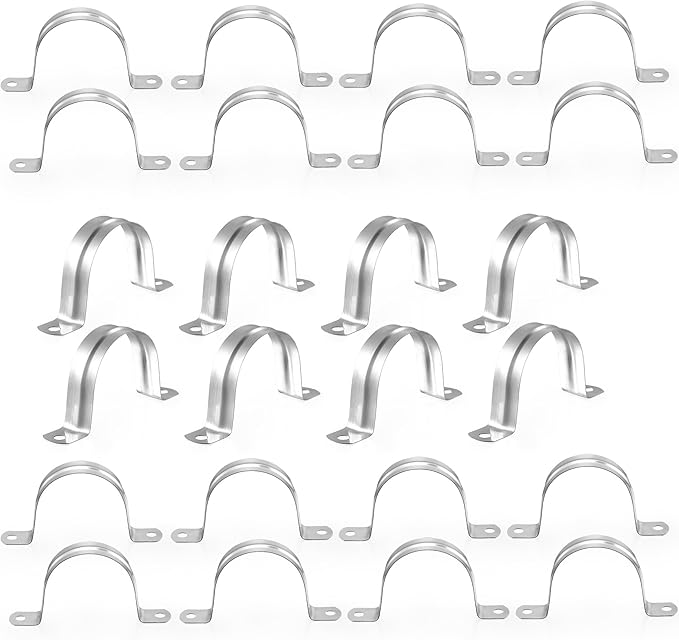 24Pcs 1 1/4 Inch (32mm) 304 Stainless Steel Conduit Clamps, U-Tube Strap Pipe Clamp 2 Hole Strap U Bracket Rigid Pipe Metal Conduit Strap Tension Clips U-tube Clamp