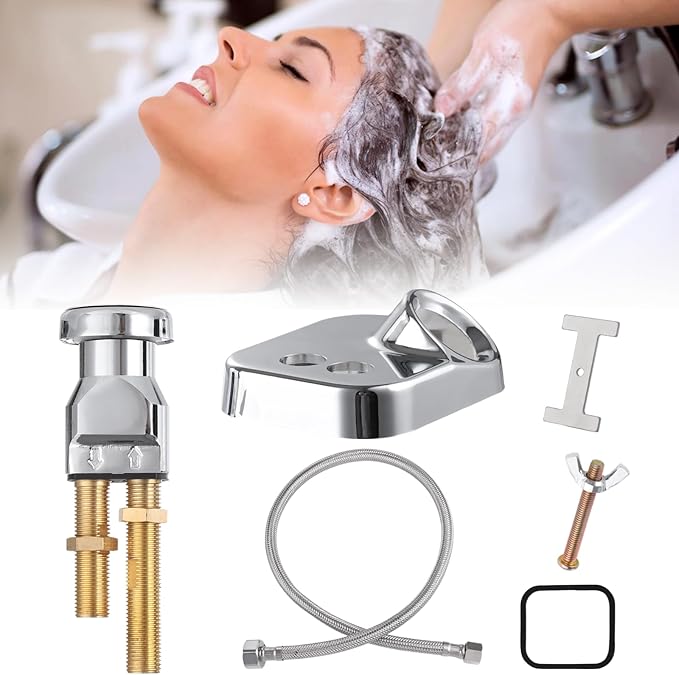 Varku 7 Pcs Shampoo Bowl Vacuum Breaker Kit, Shampoo Faucet Kit with Breaker Vacuum, Crossover Hose, Receiver Plate, Salon Sink Replacement Parts, Prevent Backflow Pressure