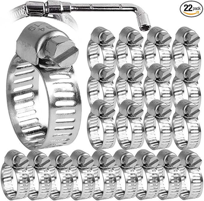 22 Pack Stainless Steel Hose Clamps - Adjustable 1/2" - 3/4" (13-19mm) Worm Gear Hose Clamps with a Socket Wrench for Plumbing,Automotive And Mechanical Application