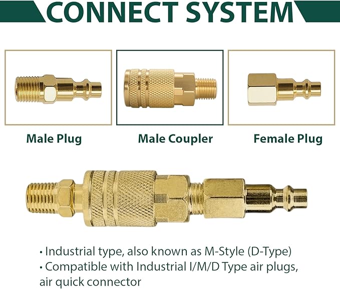 12Pcs 1/4 Inch Air Hose Fittings, 1/4'' NPT Male Industrial Couplers, 1/4-Inch Air Line Quick Connect Fittings, Air Tool Fittings for Air Compressor Hose Repair Accessories