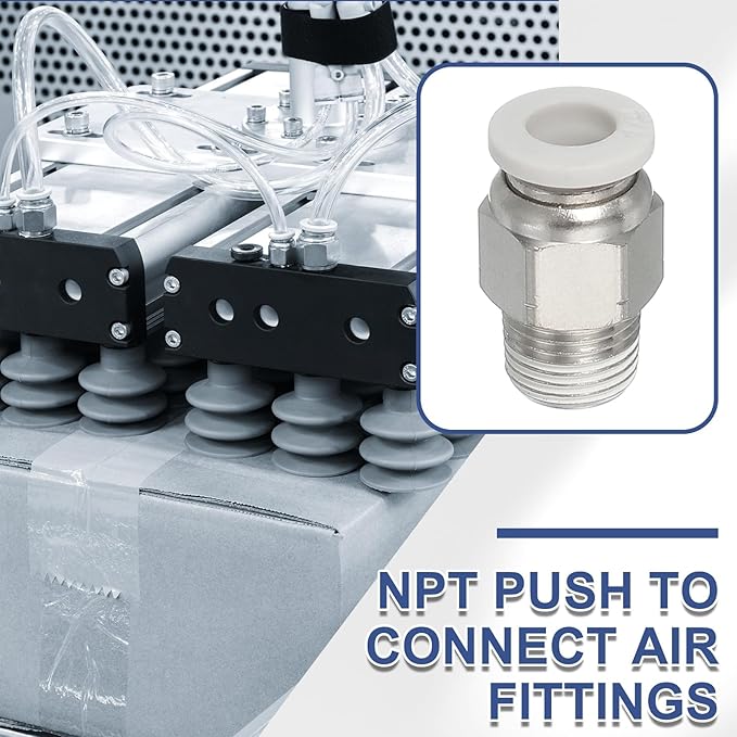MECCANIXITY 2 Pcs NPT Push to Connect Air Fittings, Male Straight 1/4" Tube OD x 1/8" NPT Thread Air Quick Connector Coupling Adapter for Gas Hose Pneumatic Tools, White