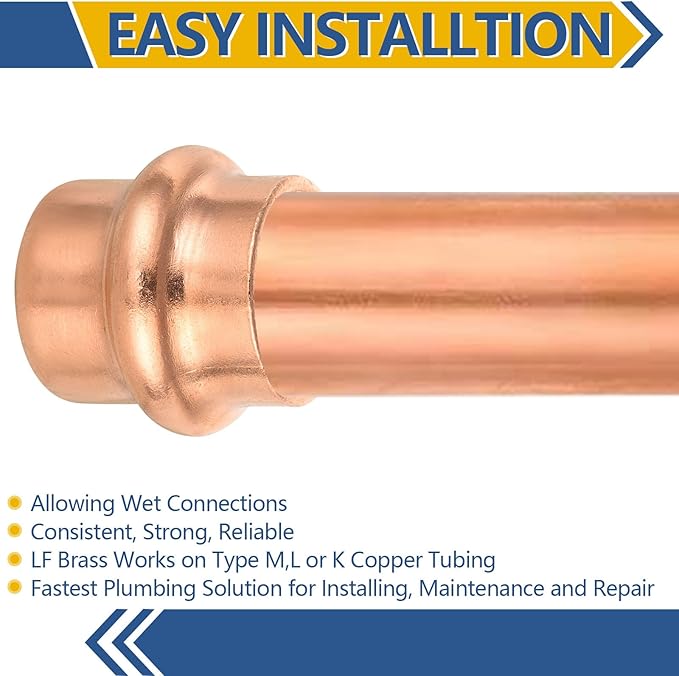 10-Pack GUOFIS Copper Press End Cap, 1/2" x 1/2" Plug Fittings for Copper Tube Connection with Stop(PRESS020)