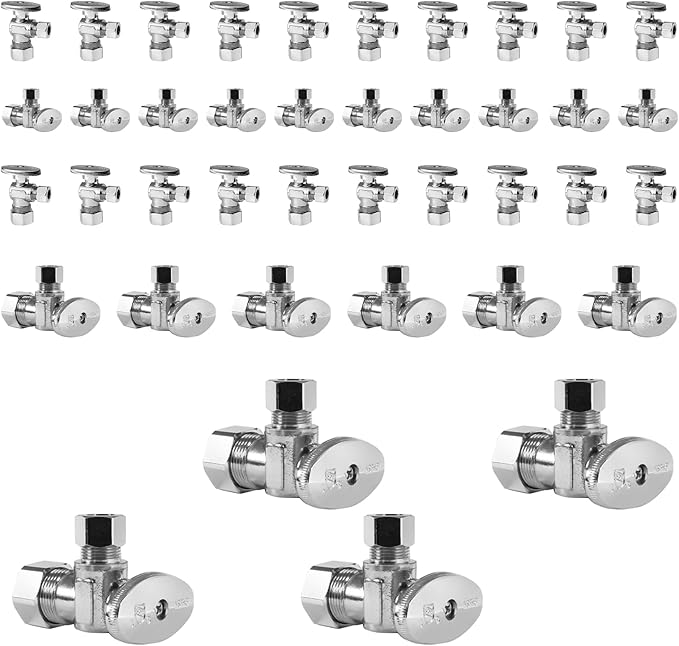 40-Pack Foskan Compression Angle Stop Valve,1/4 Turn Shut Off Valve 1/2" NOM (5/8" OD) x 3/8" OD,Chrome Plated Brass