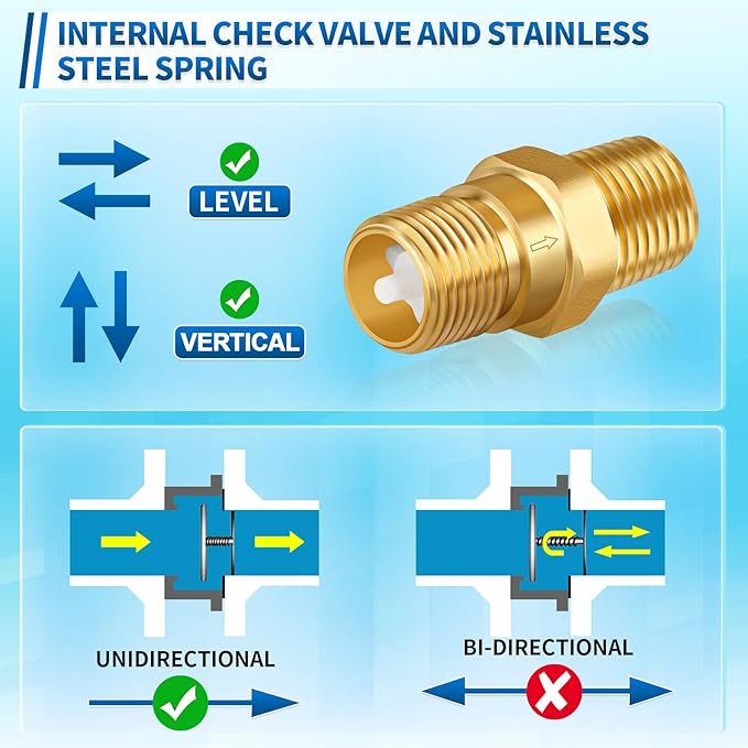 RV Water Heater Check Valve, 1/2" NPT Male to Male Thread Hot Water Heater Backflow Preventer, Lead-Free Brass Plumbing Backflow Check Valve for RV, Camper, Motorhome, Trailer