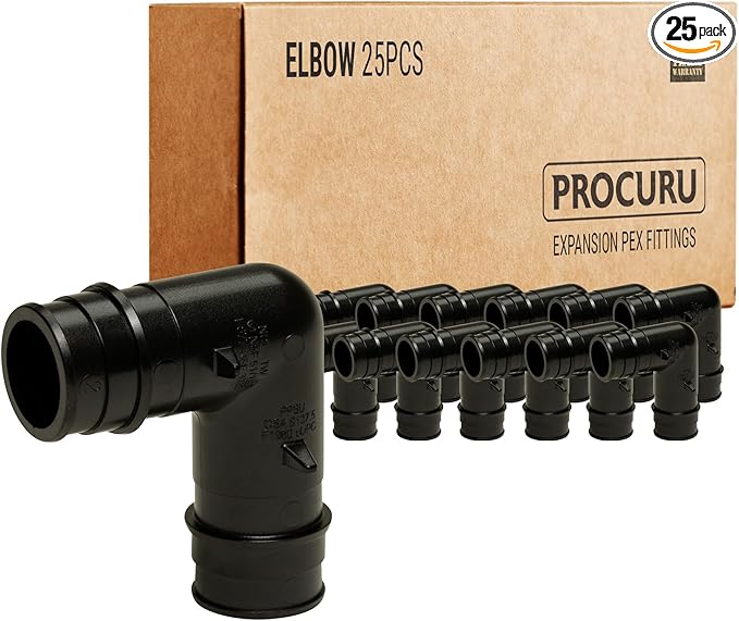 PROCURU 25-Pack 1-Inch 90-Elbow Expansion PEX-A F1960 Plumbing Fitting, Certified Safe