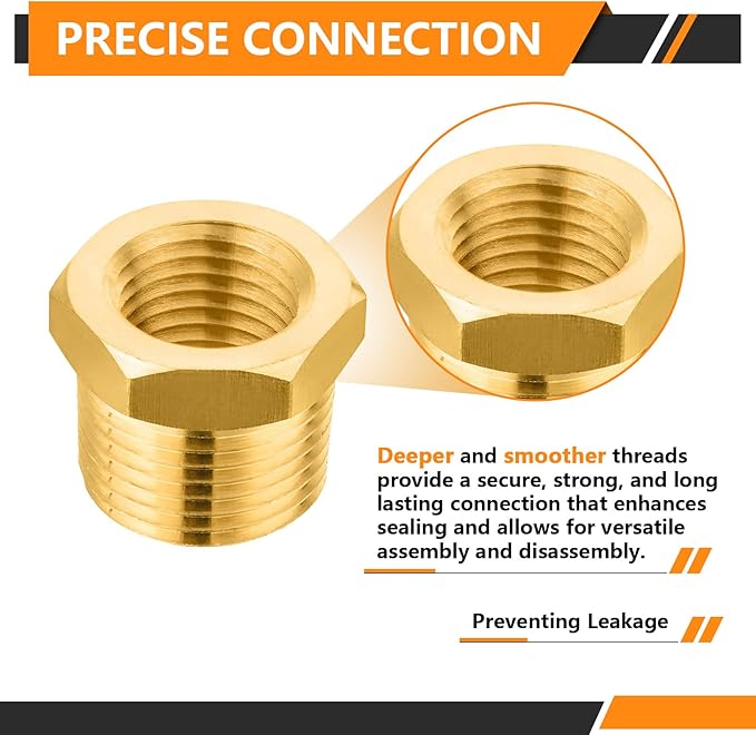 50-PCs HeSun Brass Thread Pipe Fitting, 1/2" NPT Male x 1/8" NPT Female Reducer Hex Bushing Adapter(NPT027-50)