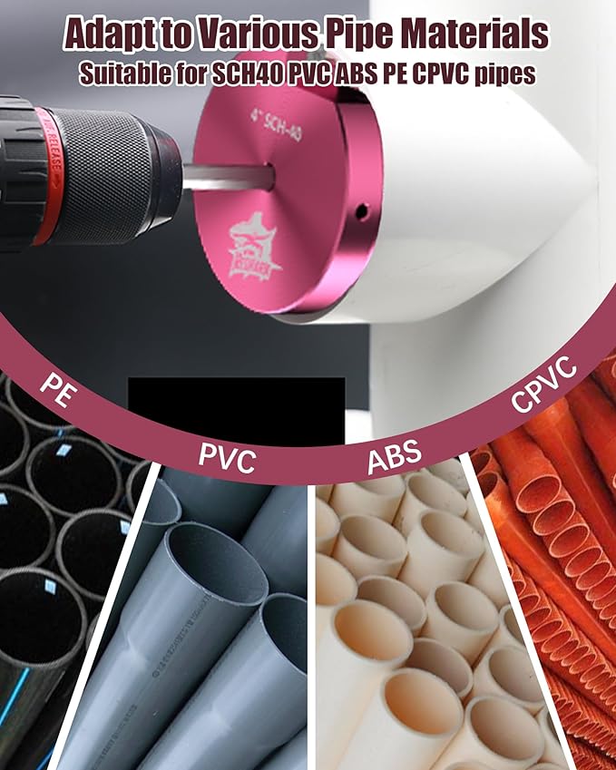 6 Pcs PVC Pipe Reamer Kit, PVC Fitting Saver Plastic Pipe Fitting Reamer Socket Saver Plumbing Tool Includes 3/4'', 1'', 1 1/2'', 2'', 3'', 4'' for Schedule 40 Fits Standard 1/2" Drill