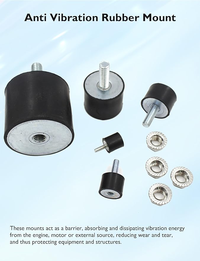 M12 Rubber Vibration Isolator Mounts Single Stud Shock Absorber Mechanical Vibration Damping Anti Vibration Silent-Blocks for Motors Compressors Pumps, 4pcs M12x37-60x50mm, 4pcs LockNuts