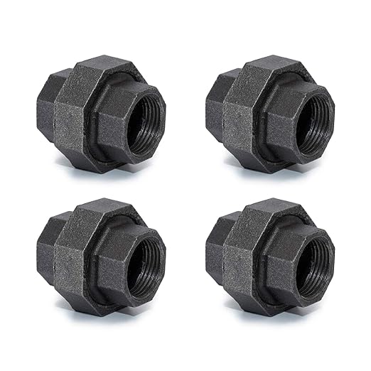 1" Cast Iron Union, Home TZH 4 Pack 1" Industrial Malleable Female Pipe Fitting Union for Industrial Vintage Style DIY Project/Furniture/Shelving Decoration (4, 1")