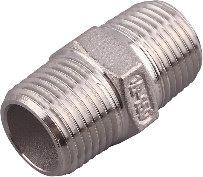 Hex Nipple 1/2 Inch Male NPT - DERPIPE Stainless Steel 304 Threaded Pipe Fitting for Brew Kit, Home Piping Application(Pack of 10)