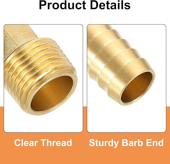 uxcell Brass Hose Barb Fitting, 5/8" x 1/2" NPT 90 Degree Elbow Hose Connector with Hose Clamps for Water Fuel Gas Oil Transportation