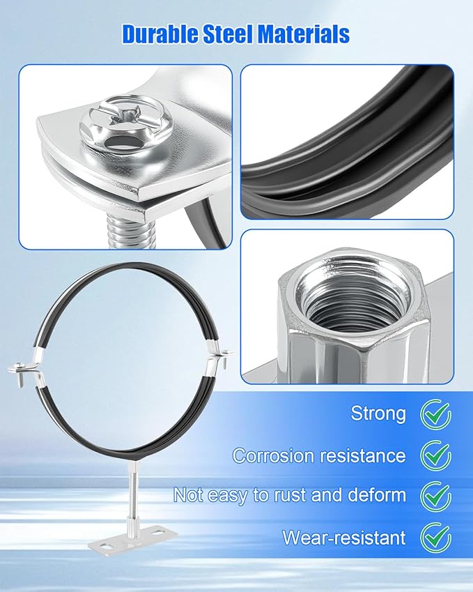 2 Pcs 8 Inch Adjustable Pipe Bracket, Split Ring Pipe Hanger, Heavy Duty B Vent Wall Strap Round Gas Vent Strap, Chimney Support Mount with Mounting Screws Anti-Slip Pads