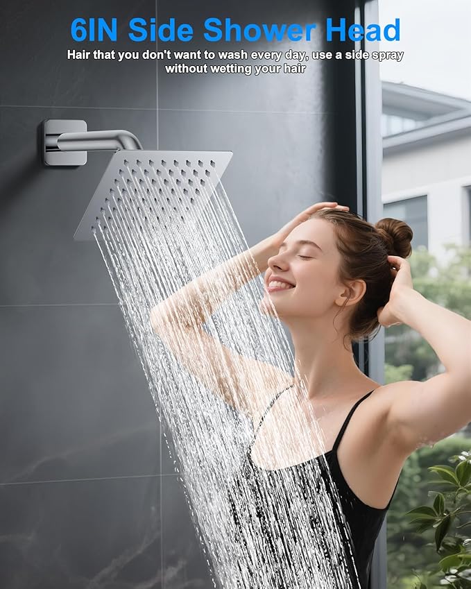 Shower System with Pressure Balance Valve, 12" Ceiling Mount Shower Faucet Set with 2 Rain Shower Head And Multi-function Handheld Head Push Button Diverter Pressure Balancing Valve Kit,Chrome