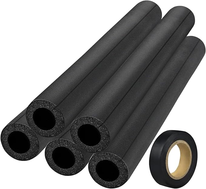 5 Pack Pipe Insulating Foam Tube 1 inch by 6 ft Water Pipe Covers with PVC Tape Pre Slit High Density Rubber Pipe Wrap Foam Tubing - Soft and Bendable - Prevent Outdoor Pipe from Freezing in Winter