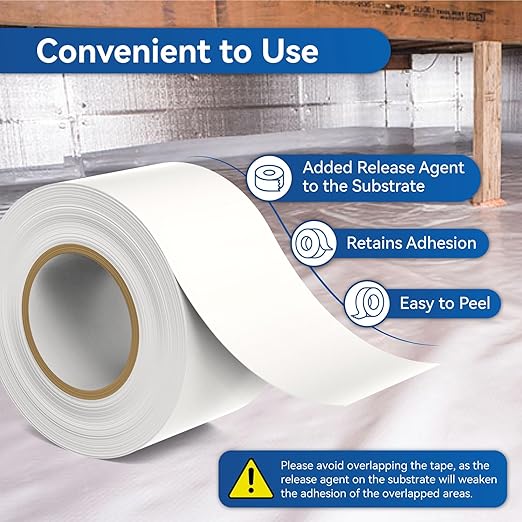 Vapor Barrier Tape, 3.6" x 180', 9 Mil Easy-to-Use Polyethylene Tape for Crawl Space, Moisture Barries, Waterproof, Repair, Insulation, Underlayment and More, 1 Roll