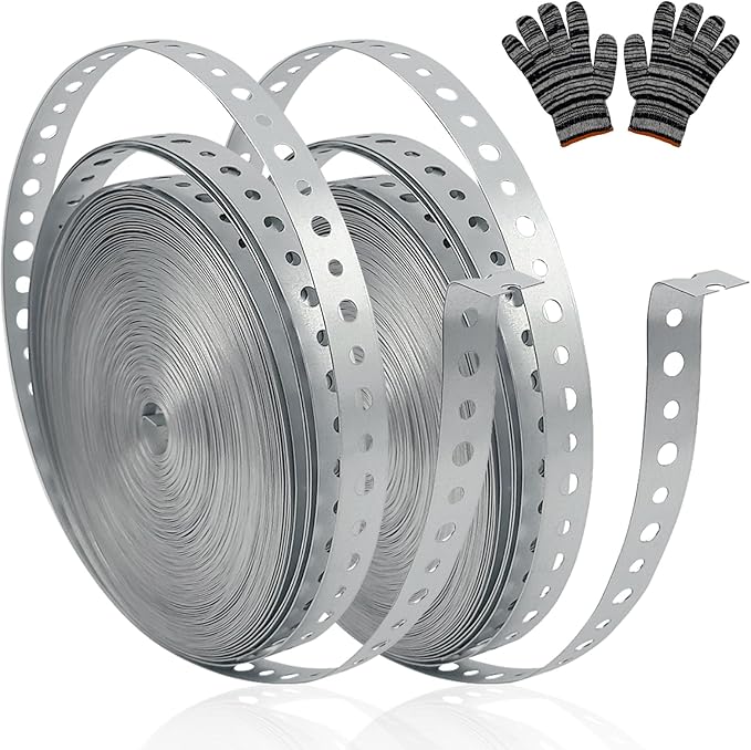 2Pack Galvanized Pipe Hanger Strap Metal Pipe Strap 3/4-Inch x 100-Feet 24-Gauge for Pipe Support Metal Strapping with Hole Flexible Trimming
