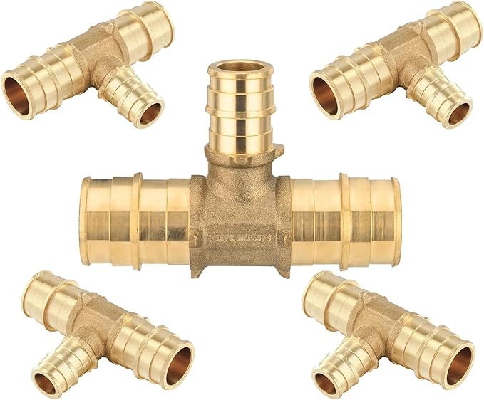 (5-Pack) Seelink PEX-A Fitting, 3/4" x 3/4" x 1/2" Expansion Tee, Brass Fittingg Tee, ASTM F1960(PEX1960120-5Pack)