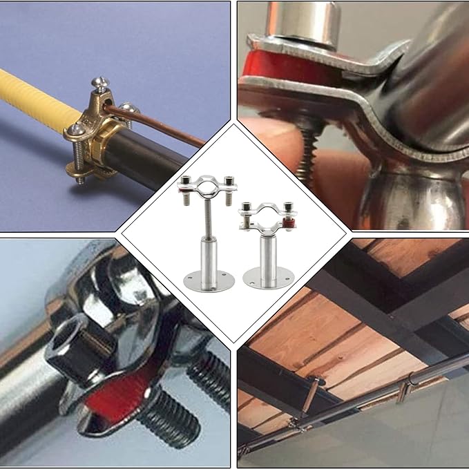 Piutouyar 2 Pcs Stainless Steel Wall Mount Ceiling Mount Pipe Support, Adjustable Pipe Ceiling Bracket Clamp Pipe Straps Fit for Dia 19mm(1/2inch) Pipe with Screws