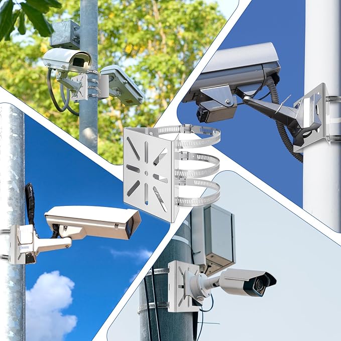 3 Pcs Universal Vertical Pole Mount for Security Camera Wall Mounting Bracket with 6 Loops Solid Metal Pole Bracket for CCTV Camera Indoor Outdoor Solar Panel LED Wall/ Stage Light (Gray)