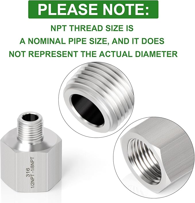 TAISHER 2PCS Forging of 316L Stainless Steel Pipe Fitting, Reducer Adapter, 1/8" NPT Male x 1/2" NPT Female, Reducing Pipe Adapter Fitting