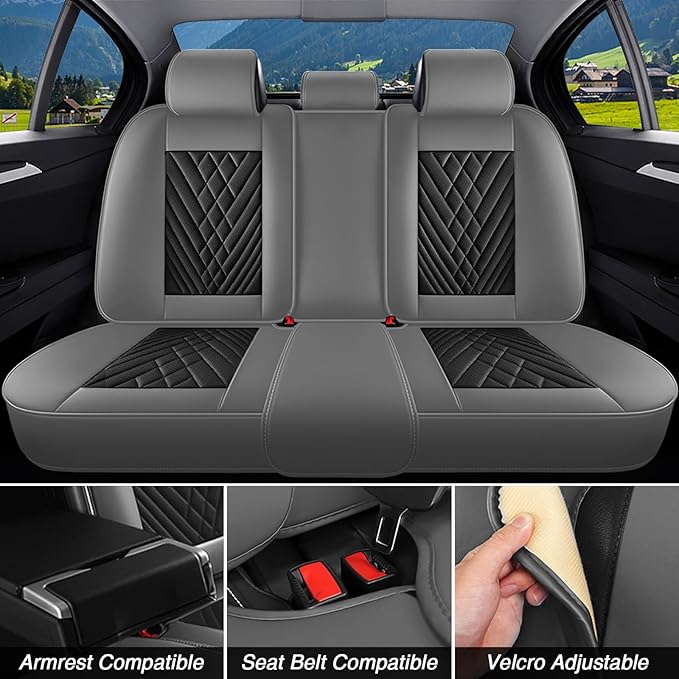 Car Seat Covers for Jaguar E-PACE 2018-2024,Breathable Nappa Leather Car Seat Protector,Full Seat Cover with Pillow Automotive Seat Cushion with Airbag Compatible(5 Seats,Gray-Black)