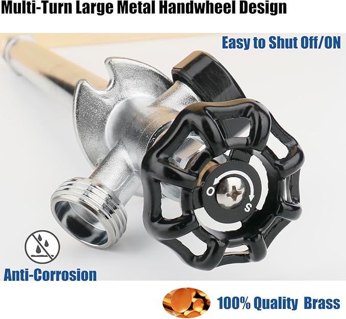 WHK 12 Inch Frost Free Outdoor Faucet Sillcock 1/2 x 3/4 Inch MHT, Frost Proof Outdoor Faucet Bib with 1/2" Push-to-Connect Plumbing Fittings, Brass Push Fit Connector for Copper, PEX, CPVC Pipe