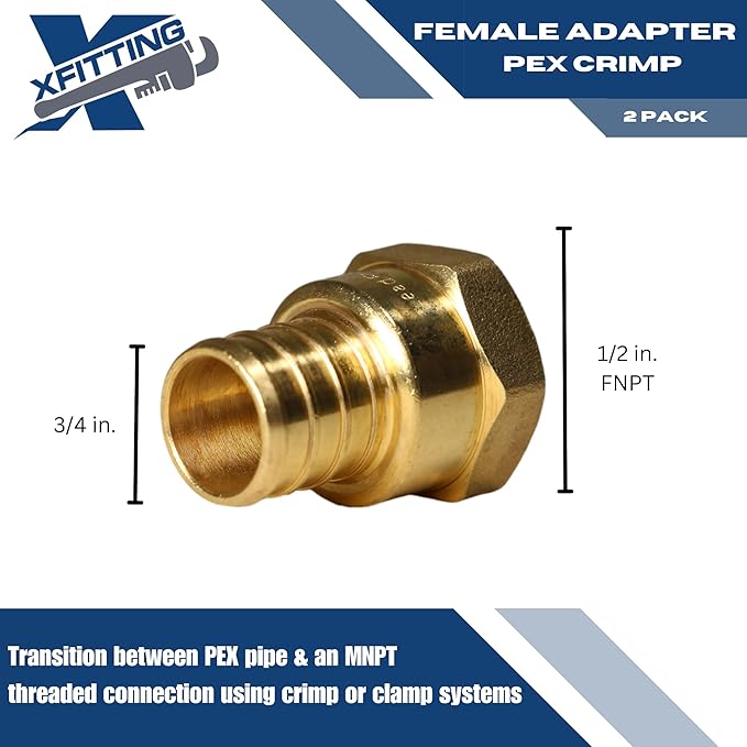 XFITTING 3/4 inch Pex x 1/2 inch Female NPT Adapter, 23-4-5=25X, 25 Pieces