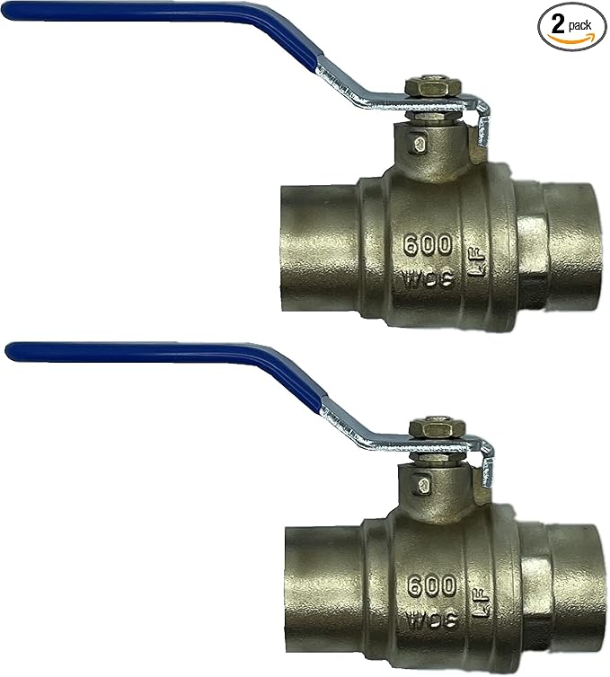 2" Sweat Solder C X C Brass Full Port Water Stop Shut Off Ball Valve,Heavy Duty LF,For Copper Tubing,Quarter Turn (2-Packs)