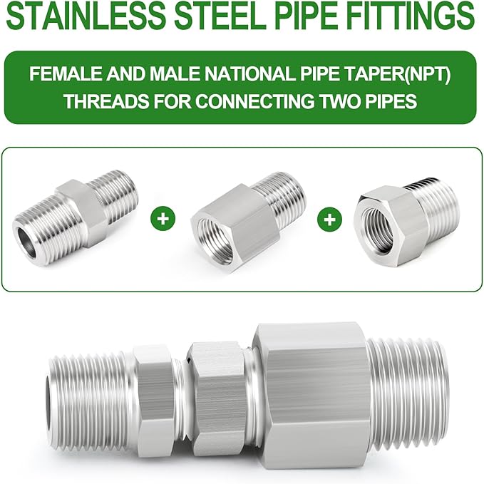 TAISHER 2PCS Forging of 316L Stainless Steel Reducer Hex Bushing, 3/8" Male NPT to 1/4" Female NPT, Reducing Forging Pipe Adapter Fitting