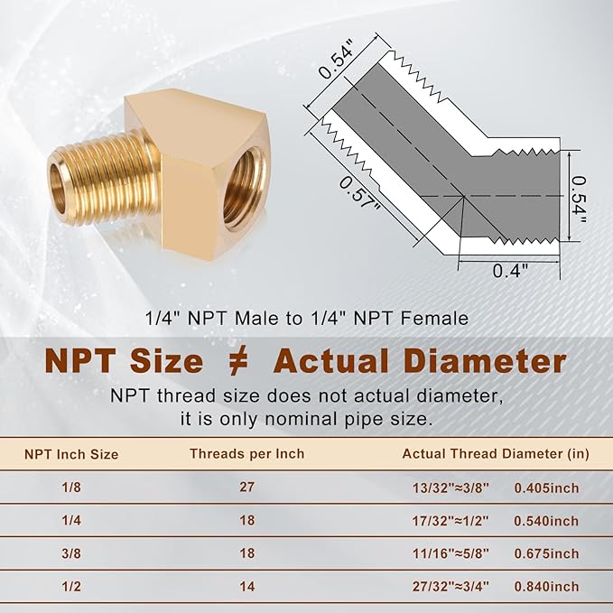 5pcs 1/4” Brass Fittings 45 Degree Barstock Street Elbow 1/4" NPT Male Pipe to 1/4" NPT Female Pipe 1/4 NPT Elbow Forged Brass Pipe Fittings
