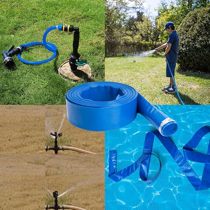 2" x50 FT, Pool Backwash Hose, Heavy-Duty PVC Hose, Lay Flat Discharge Hose, Weatherproof Burst Resistant for Water Transfer, Sump Pump, Pool Filter, Pool Drain，with 2 Clamps
