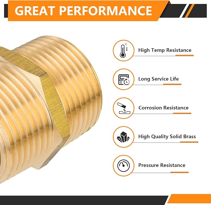 50-PCs HeSun Brass Hex Nipple Pipe Fitting, 1" NPT Male x 1" NPT Male Nipple Pipe Adapter(NPT015-50)
