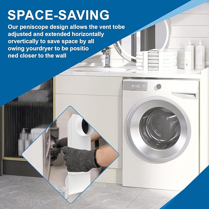 OEM Upgraded 12-19 in Adjustable Periscope Dryer Vent，stainless steel Dryer Vent, Fit for all 4in Dryer Vent Outlet,for tight space square duct dryer vent pipe,Telescoping Dryer Vent Kit (white）