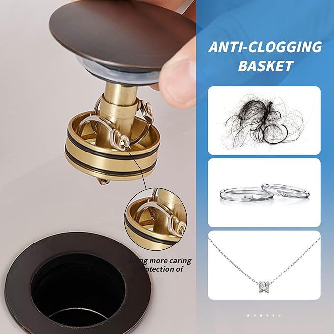 BWE One-Piece Bathroom Vessel Sink Drain Stopper Without Overflow Pop-Up Drain Assembly with Strainer for Bathroom Vessel Vanity Faucet Bathroom Solid Brass Oil Rubbed Bronze