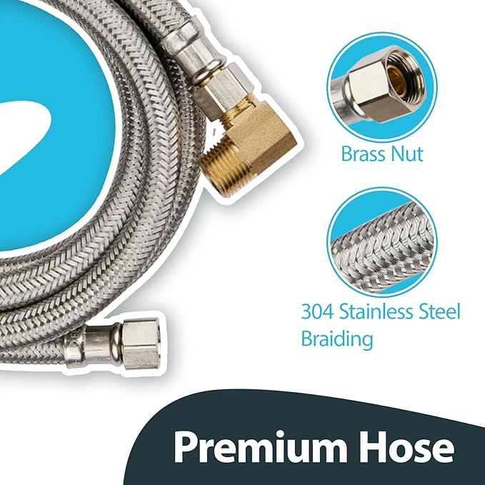 (20 Pack) Seelink 10FT Stainless Steel Dishwasher Hose, 3/8" COMP x 3/8" MIP 90 Degree Elbow, Brust Proof Water Supply Line