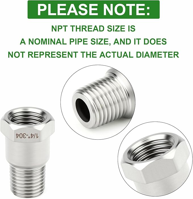 TAISHER 10PCS 304 Stainless Steel Pipe Fitting, New Reducer Adapter, 1/4" NPT Male x 1/4" NPT Female, Reducing Pipe Adapter Fitting