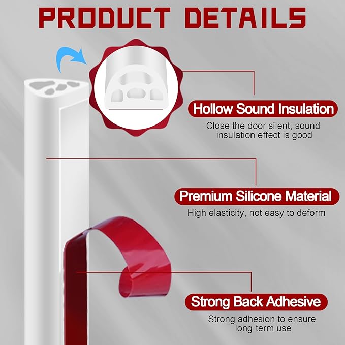 20Ft EPDM Rubber Weather Stripping Door Seal, Self-Adhesive Rubber Window Seal – Soundproof Weather Stripping Door Seal Strip for Doors & Windows(White)