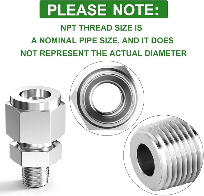 TAISHER 2PCS 304 Stainless Steel Compression Tube Pipe Fitting Connector, 1/4" Tube OD x 1/8" NPT Male Straight Adapter