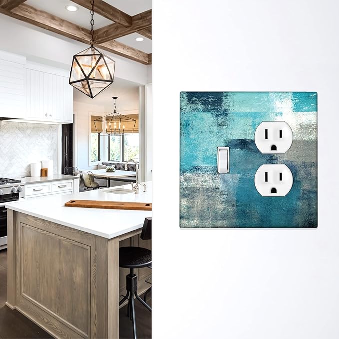 Turquoise Grey Light Switch Cover 2 Gang Outlet/Toggle Decorative Wall Switch Plates Abstract Art Wallplates Outlets Cover for Kitchen Bedroom Decor