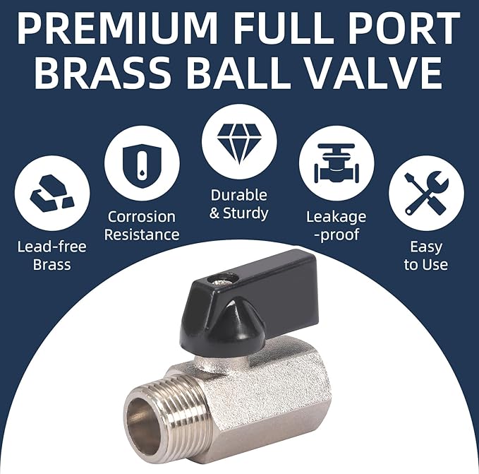 10 Pack 3/8'' Mini Brass Ball Valve 3/8 Inch Female x Male Threaded NPT Ball Valve Shut-Off Valve Plumbing Fitting for Water Oil Gas