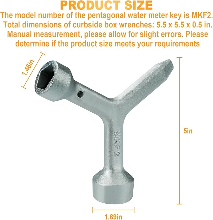 MKF2 Meter Curb Box Key triangle curb box wrench,Electric Box Key Water Meter Key for meter pit lids and meter box lids and curb box