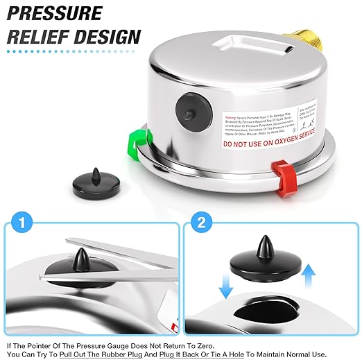 MEANLIN MEASURE 0~30Psi Low Liquid Filled Pressure Gauge Stainless Steel 1/4" NPT 2" FACE DIAL for Pool Sand Filter Water Oil Air Pressure Test Lower Mount, with Hex Bushing and 2PCS Snaps