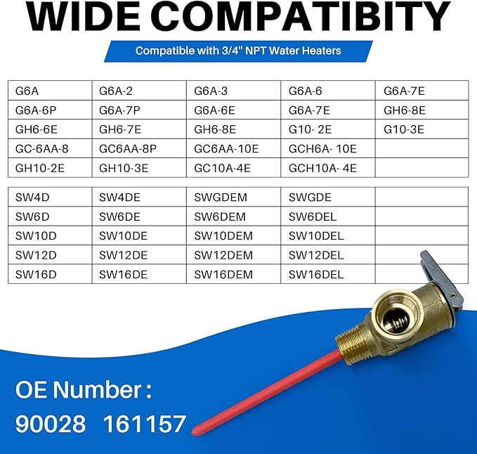 Upgrade 3/4" NPT Thread 210°F 150 PSI Temperature Pressure Relief Valve for Suburban RV Water Heaters, Thickened Brass Safety Valve for Hot Water Heaters and Tanks with Extended Probe