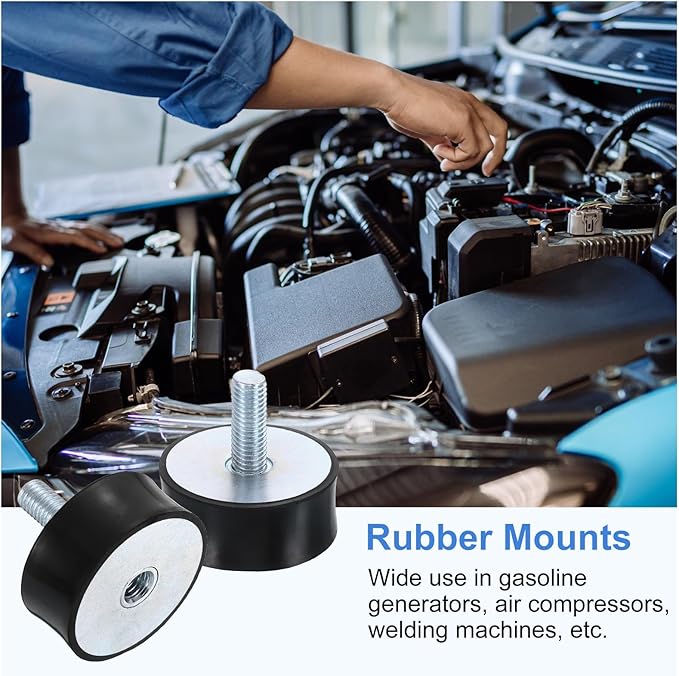 uxcell M10 Rubber Mounts, 2Pcs 48x20mm(DxH) Rubber Cylindrical Anti Vibration Isolator Shock Absorber with Lock Nut for Car Bobbin Generator Air Compressors